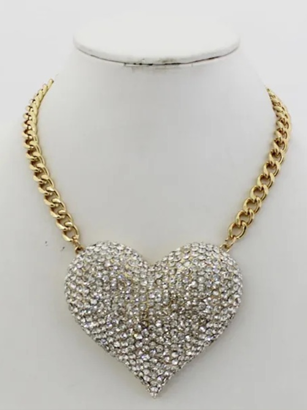 Gold Chain Necklace with Crystal Pave Heart Pendant - Clear